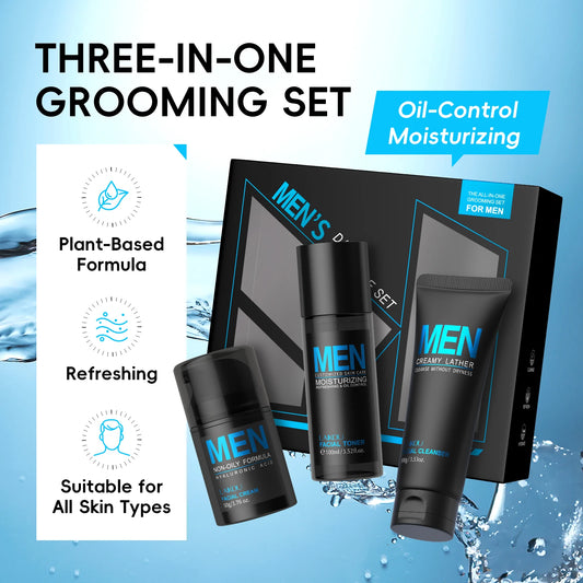 LAIKOU 3-Piece Men's Daily Skincare Kit - Cleanse Refresh Hydrate Essential Men's Beauty Routine Set