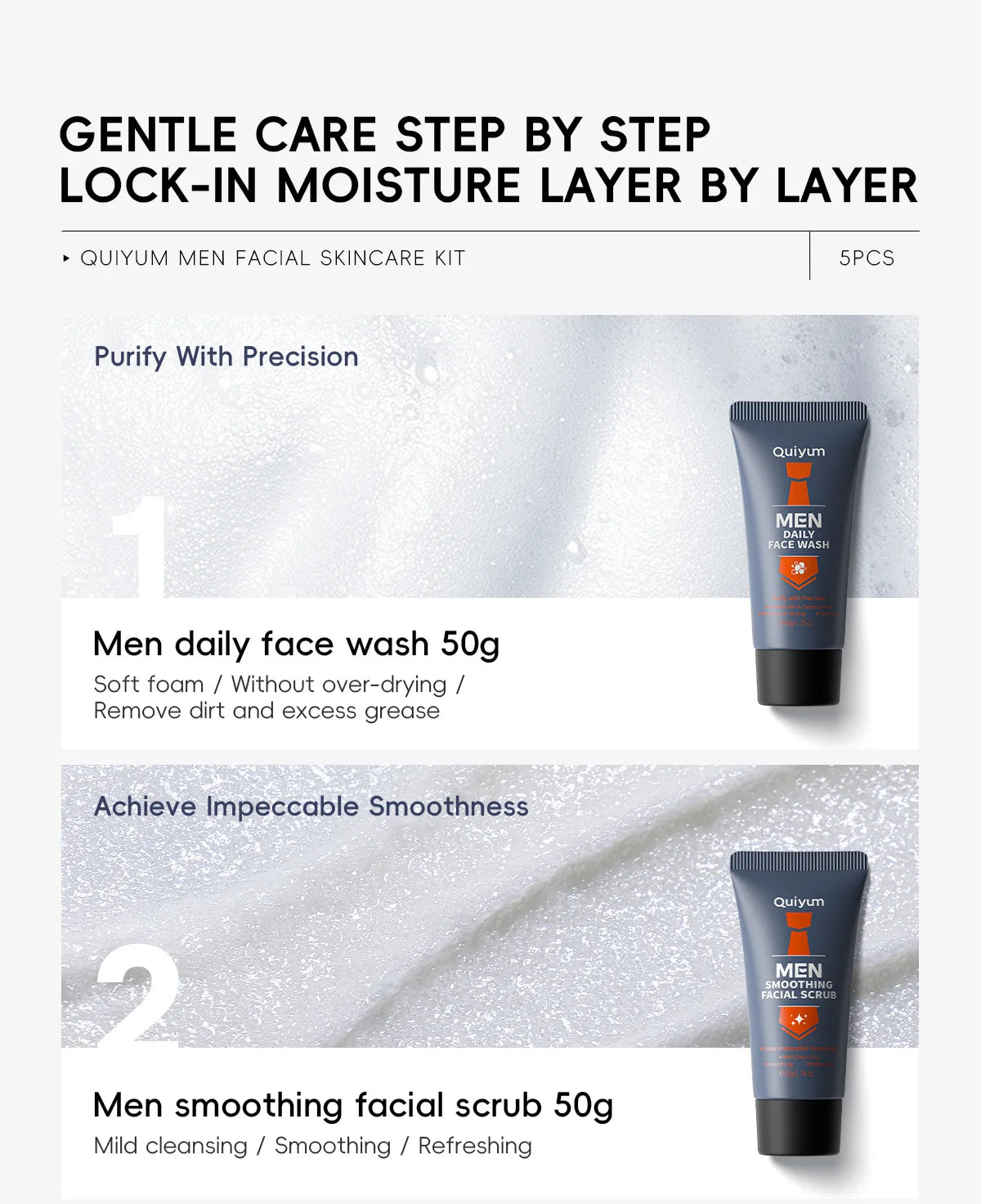 Professional Men Grooming Kit 5pcs Exfoliating Scrub Daily Moisturizer Day Night Cream Eye Treatment Set Healthy Skin Care
