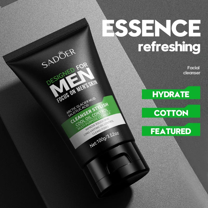 Deep Cleansing Facial Cleanser for Men Oil Control & Moisturizing Blackhead Removal & Pore Minimizer Acne Scar Care & Gentle