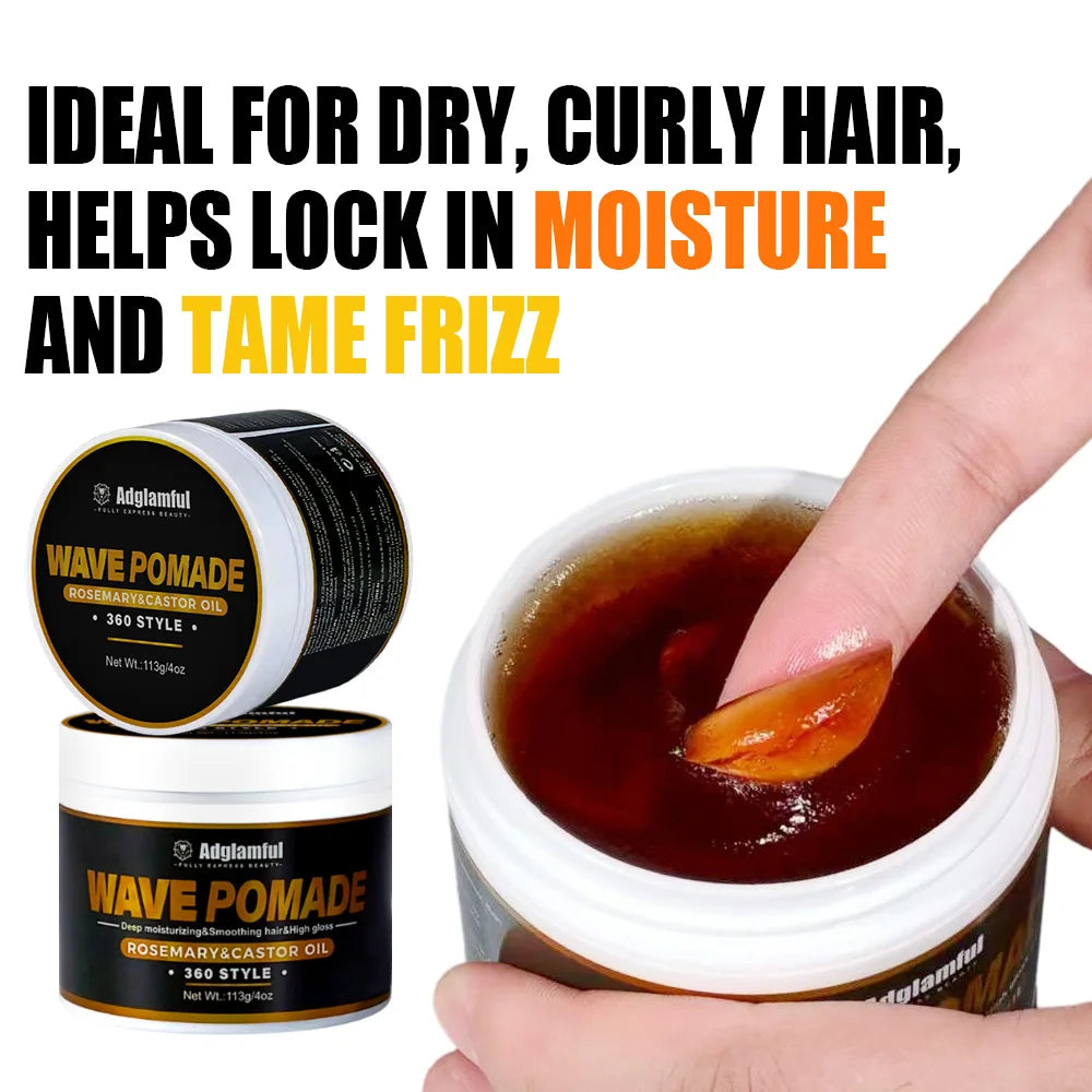 Men’s 360 Wave Pomade 113g - Rosemary & Castor Oil for Deep Moisture, Stronger Hair & 24-Hour Shine Hold