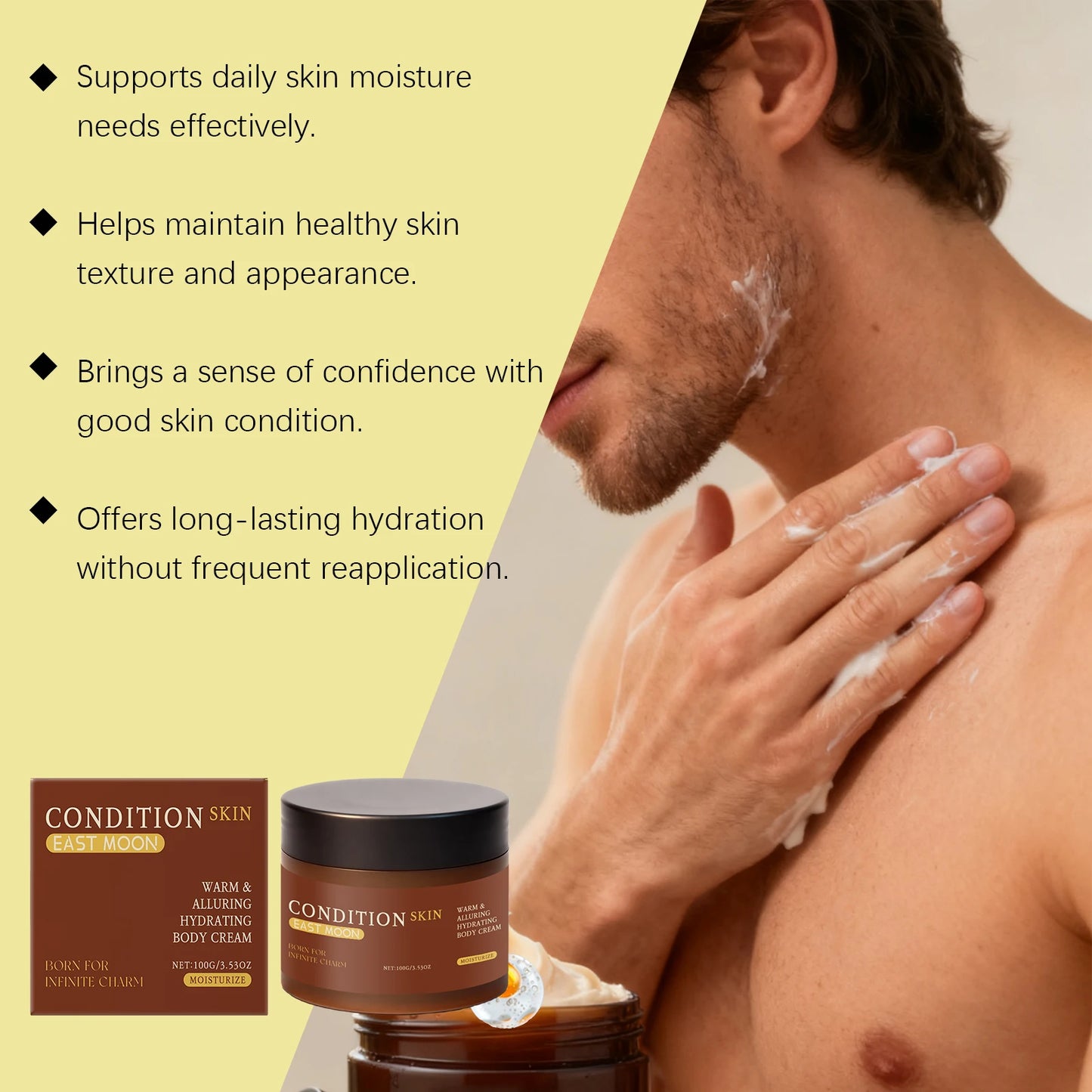 Men's Moisturizing Body Cream Reduce Dryness Nourishing Skin Anti Acne Long Lasting Hydrating Coconut Oil Body Oil for Men 100ml