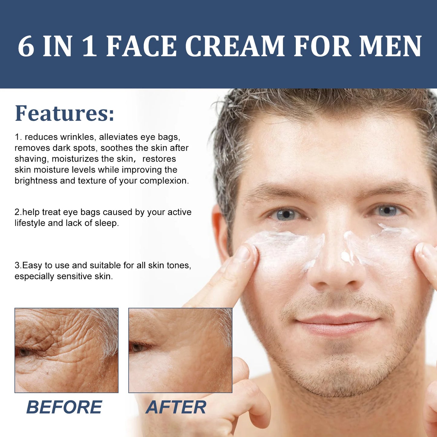 6-in-1 Men Facial Moisturizer Cream Hydrating Revitalizing Skin Care Particle Face Cream With Collagen Anti Aging & Wrinkle