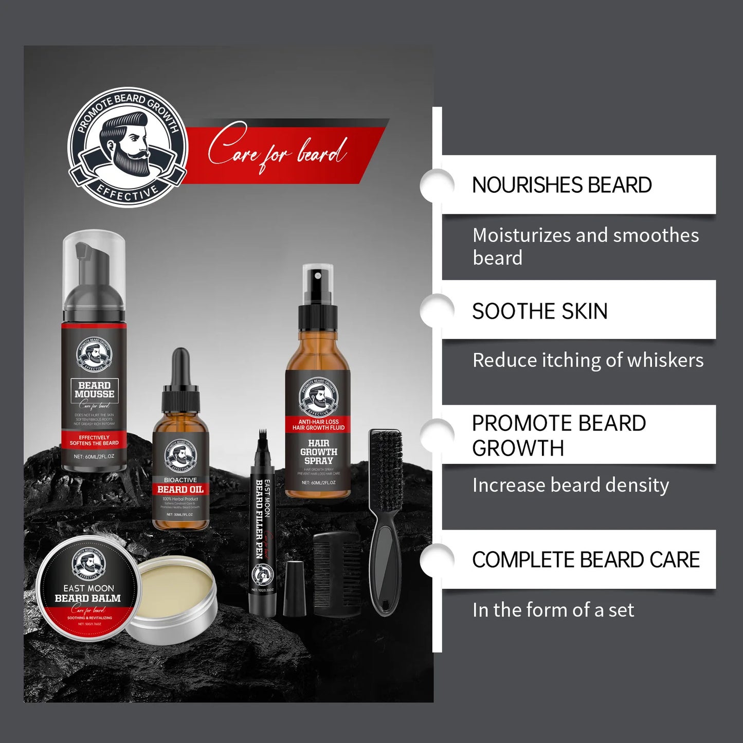 Beard Set for Men: Gentle Cleaning, Moisturizing, Repairing, and Manichaeism Care Set