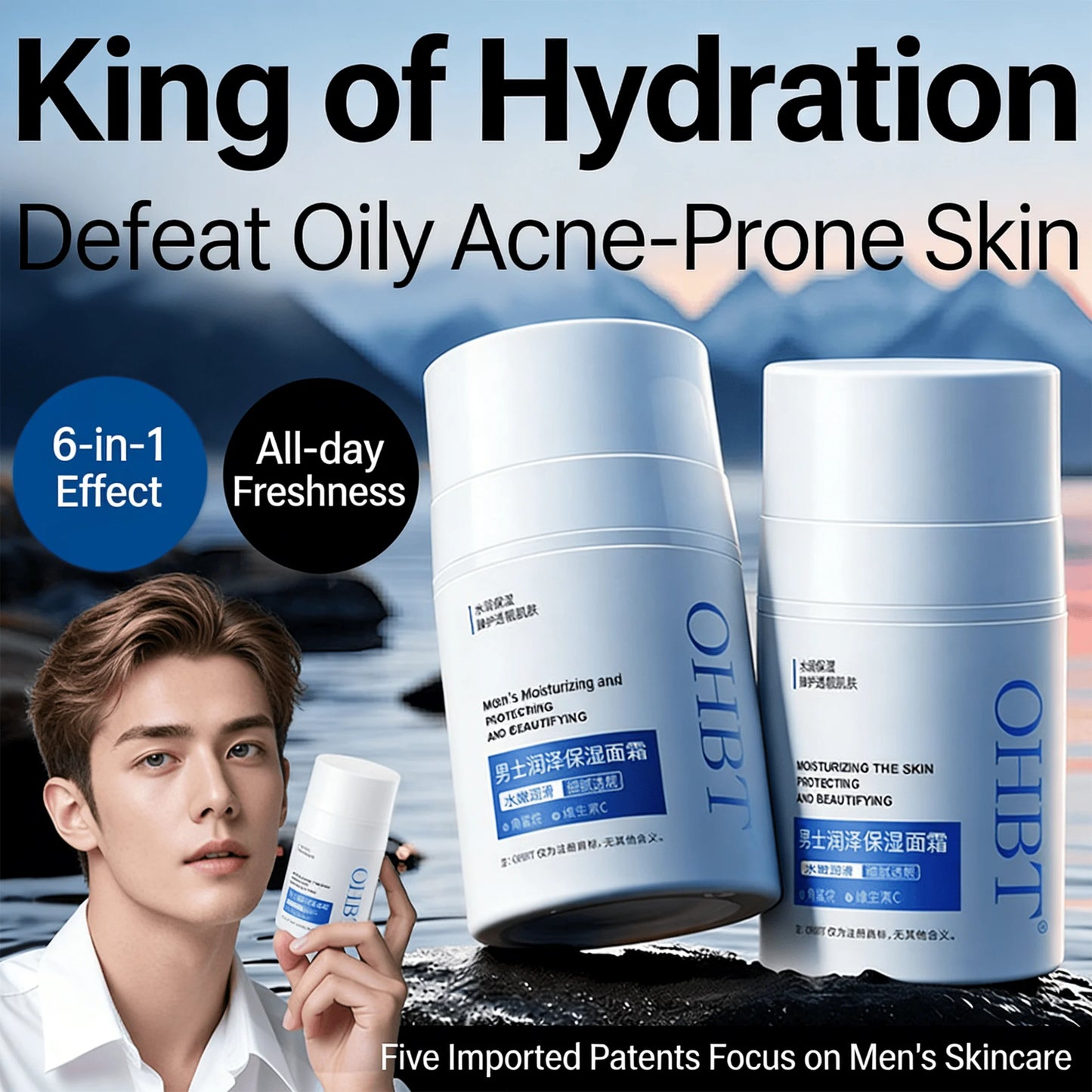 Men's facial cream - hydrates, moisturizes, nourishes the skin, whitens, brightens, is refreshing, non-greasy and controls oil.
