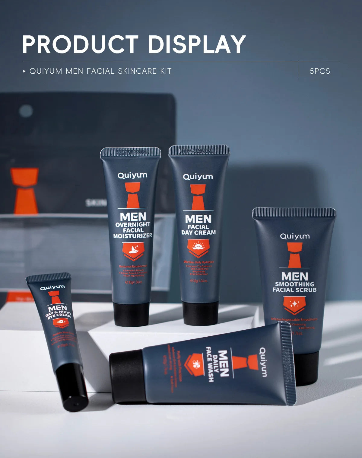 Men Skincare Set 5pcs Facial Scrub Wash Day Night Cream Moisturizer Eye Care Treatment Kit for Healthy Skin