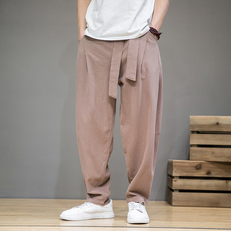 Cotton Linen Pants Thin Men's Large Size Loose Linen Casual Straight-Leg Solid Color Pants
