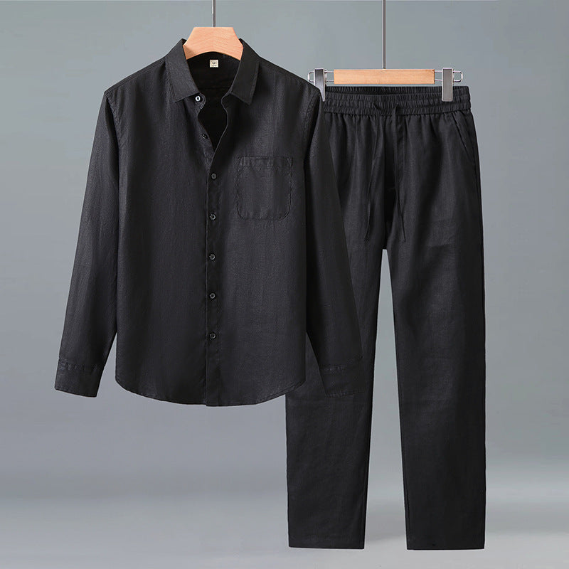 Lightweight Casual Solid-color Pure Linen Set