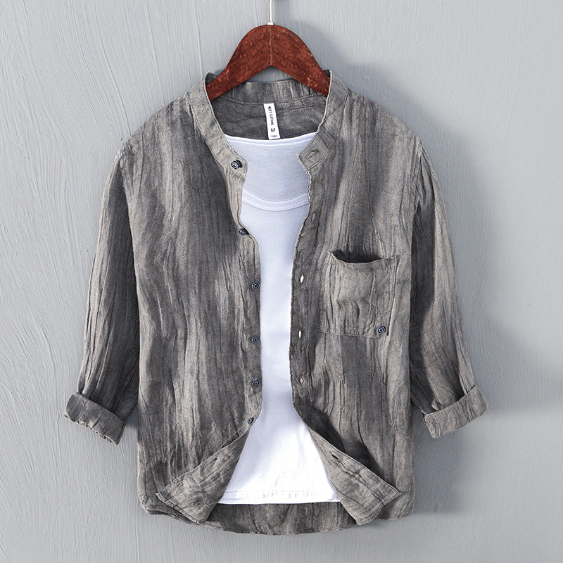 Men's Simple And Comfortable Retro Stand Collar Linen Shirt