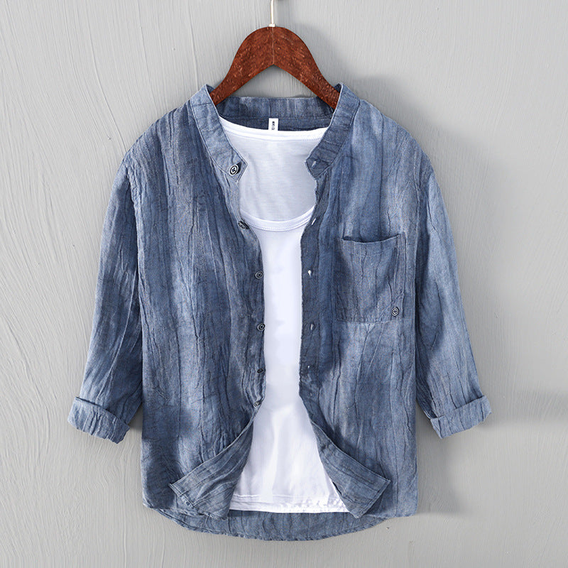 Men's Simple And Comfortable Retro Stand Collar Linen Shirt