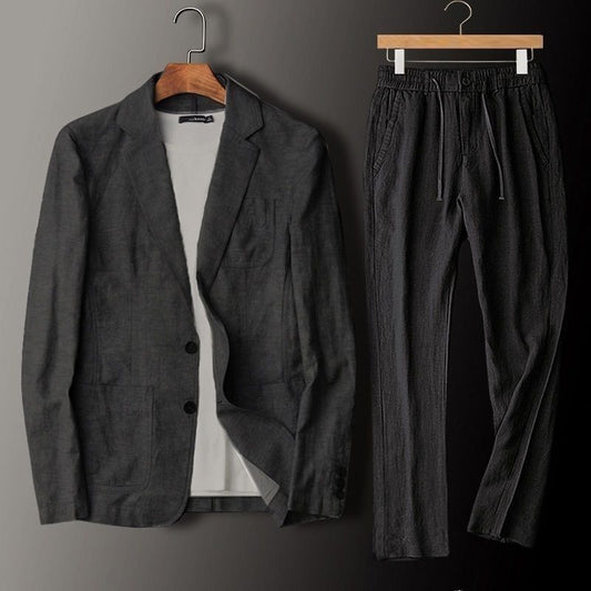 SpringSummer All-Linen Business-Casual Lightweight Breathable Mens Suit Set