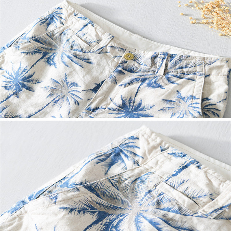 Men's Linen Casual Print Men's Beach Pants