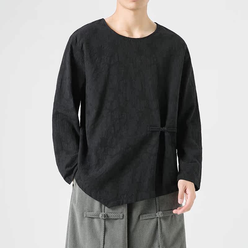 Loose-fitting Plus-size Cotton-linen Crew-neck Pullover Long-sleeve T-shirt