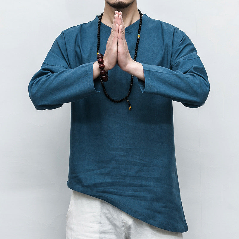 Chinese Style Men's Linen Three-quarter Sleeve T-shirt