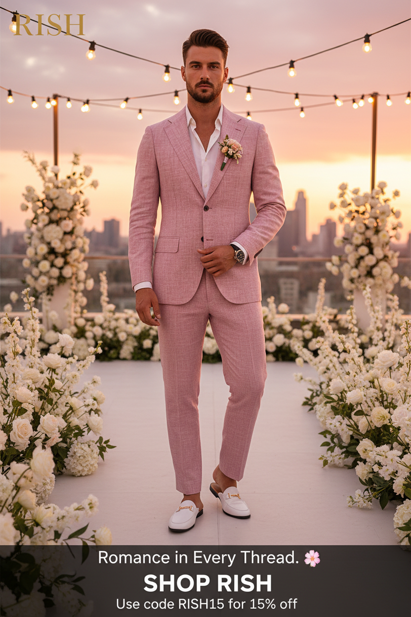 Slub Cotton Linen Suiting Fabric Full Men's Suit Lapel Collar Single-breasted 2 Piece Set Elegant Man Suits High Quality Blazer