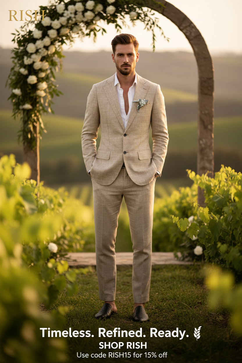Slub Cotton Linen Suiting Fabric Full Men's Suit Lapel Collar Single-breasted 2 Piece Set Elegant Man Suits High Quality Blazer