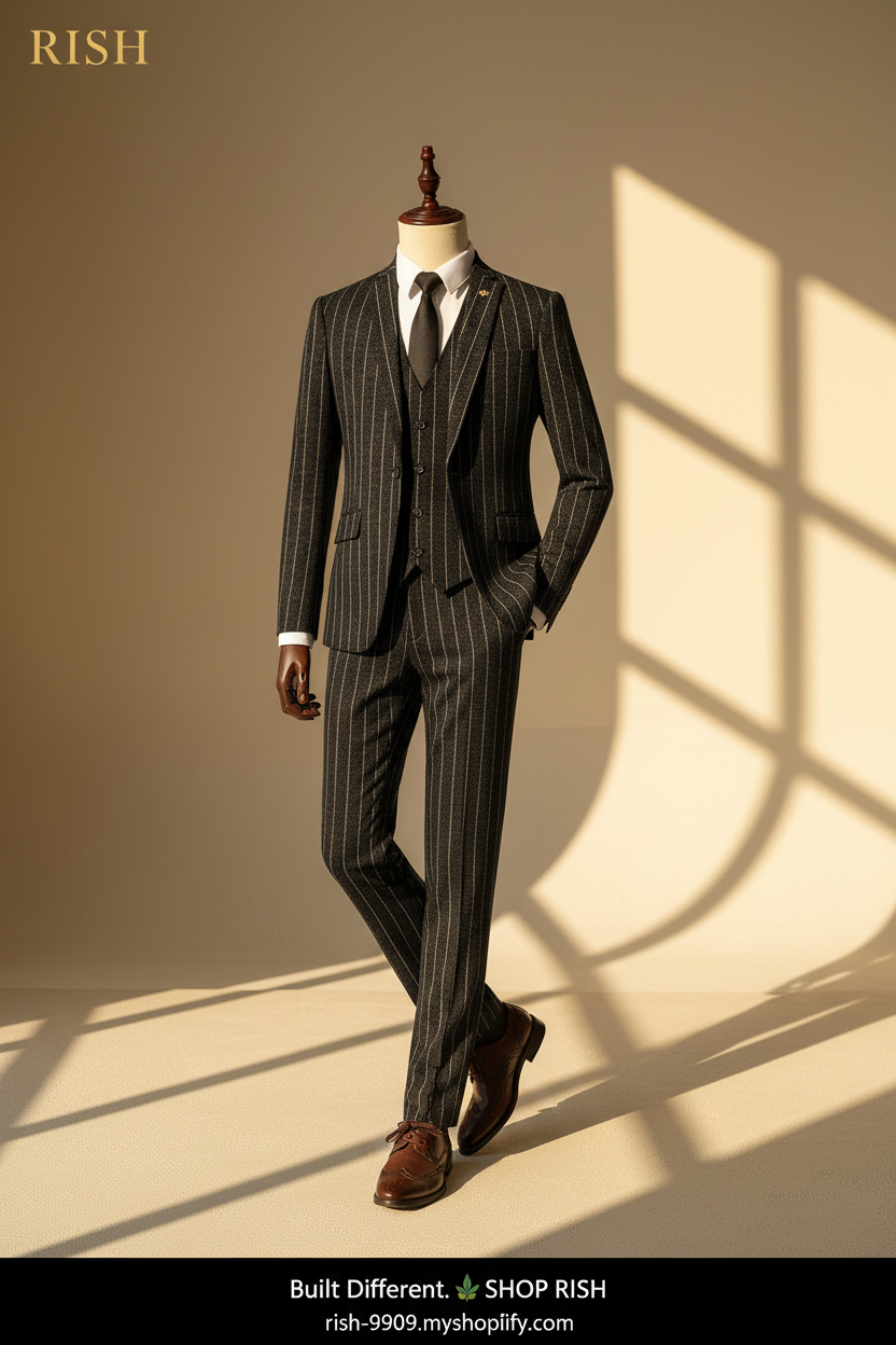 New Trend Men's Suit Three-Piece Wedding Banquet Suit Linen Stripe Slim Fashion British Style