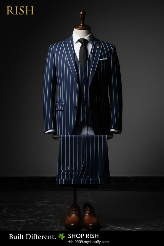 New Trend Men's Suit Three-Piece Wedding Banquet Suit Linen Stripe Slim Fashion British Style