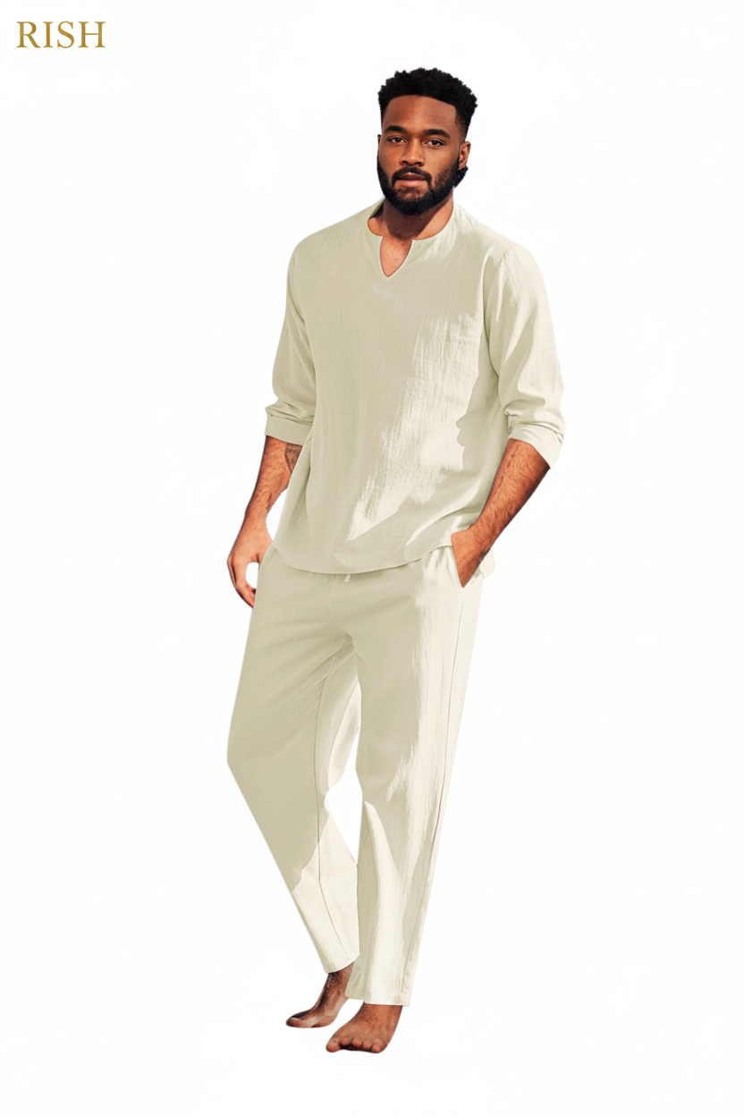 Men's Summer Beach Style Cotton And Linen Suit