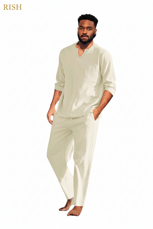 Men's Summer Beach Style Cotton And Linen Suit